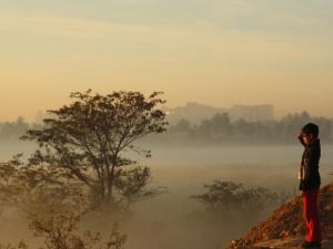 Highly polluted and toxic lake in Bangalore, India, which routinely catches fire. Photo Anoop Kumar