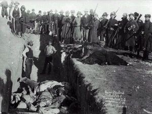 Mass grave of Lakota following the Massacre at Wounded Knee. The Dead Indian Act justified scores of massacres like this, in a state sanctioned genocide of the indigenous people of North America.